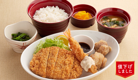 ロースかつの特選バラエティフライ定食