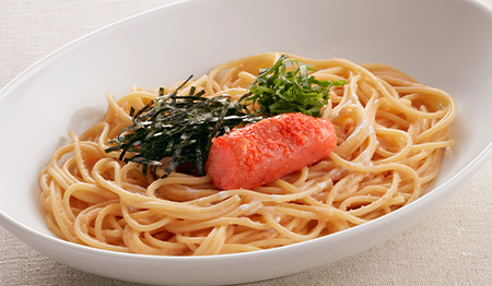 明太子をたっぷり使ったスパゲティ（食卓のやまや明太子使用）
