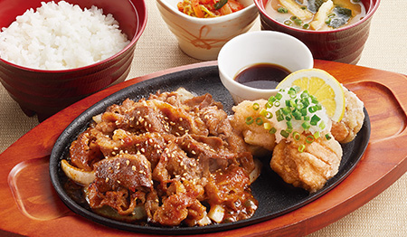 肉増し！牛焼肉とおろし唐揚げ定食