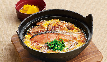 焼き鮭と椎茸の鰹節香る雑炊