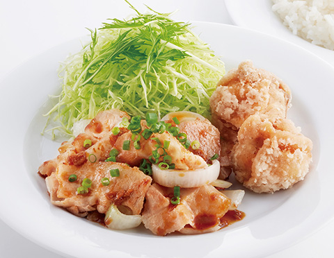 豚肉のにんにく醤油＆唐揚げ