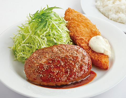 ハンバーグ＆白身魚フライ