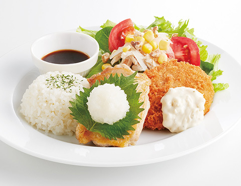 和風チキンステーキとポテトコロッケ＆蒸し鶏サラダ
