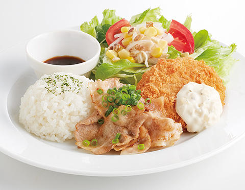 焼きしゃぶとポテトコロッケ＆蒸し鶏サラダ