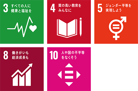 多様性のある働きかたの推進 3、4、5、8、10